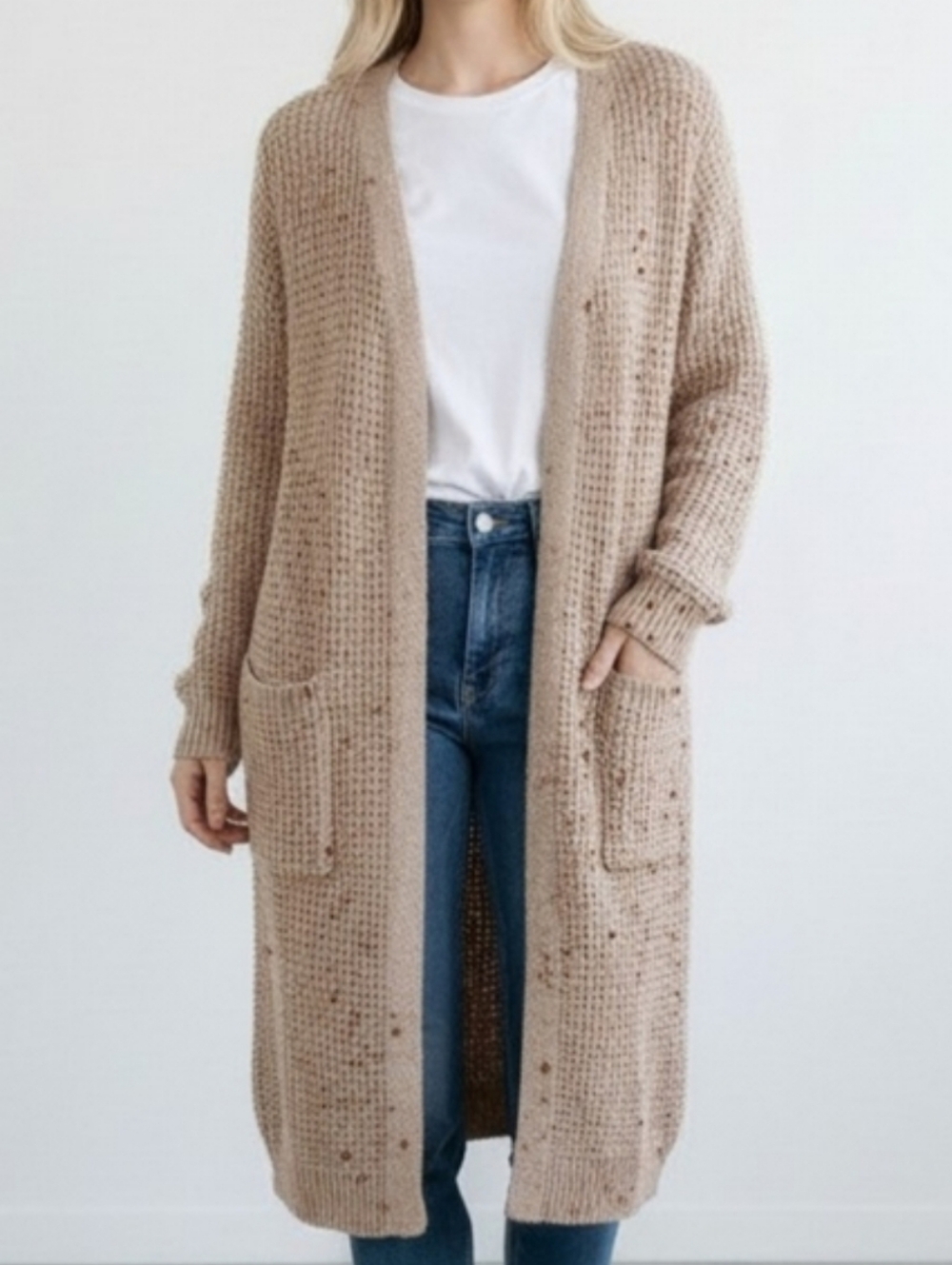 Jessica Simpson Heathered Taupe Knit Cardigan - M